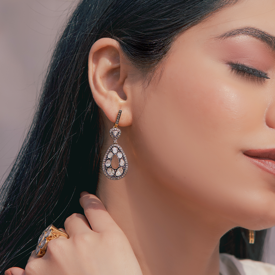 Silver Lining Polki Drop Earrings