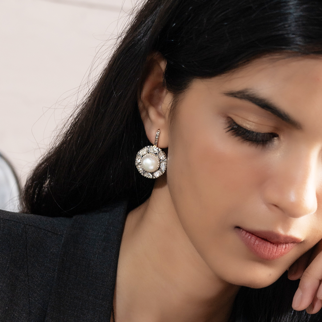 Ray Polki Pearl Earrings