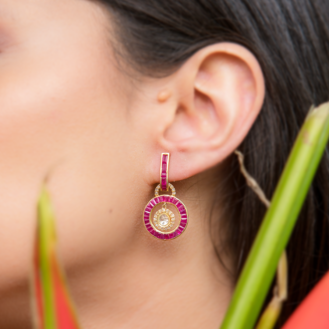 Enigma Baguette Ruby Polki Earrings