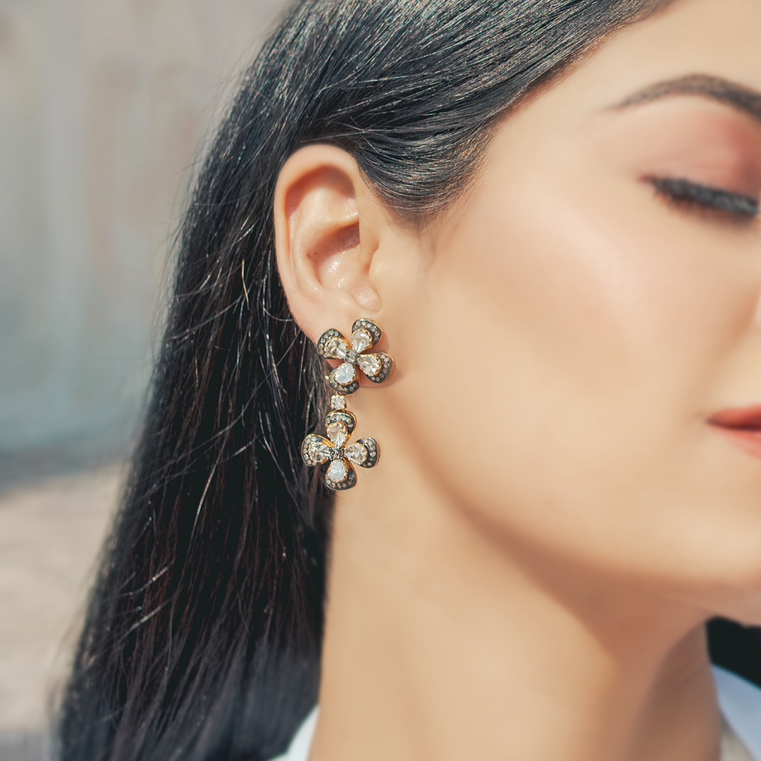 Dual Flower Polki Earrings