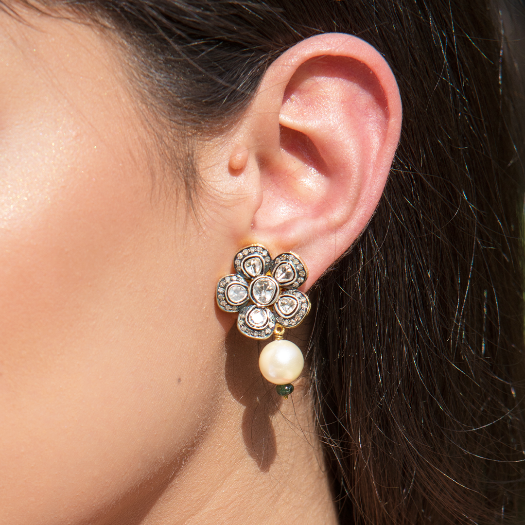 Mini Flower Blossom Polki Earrings