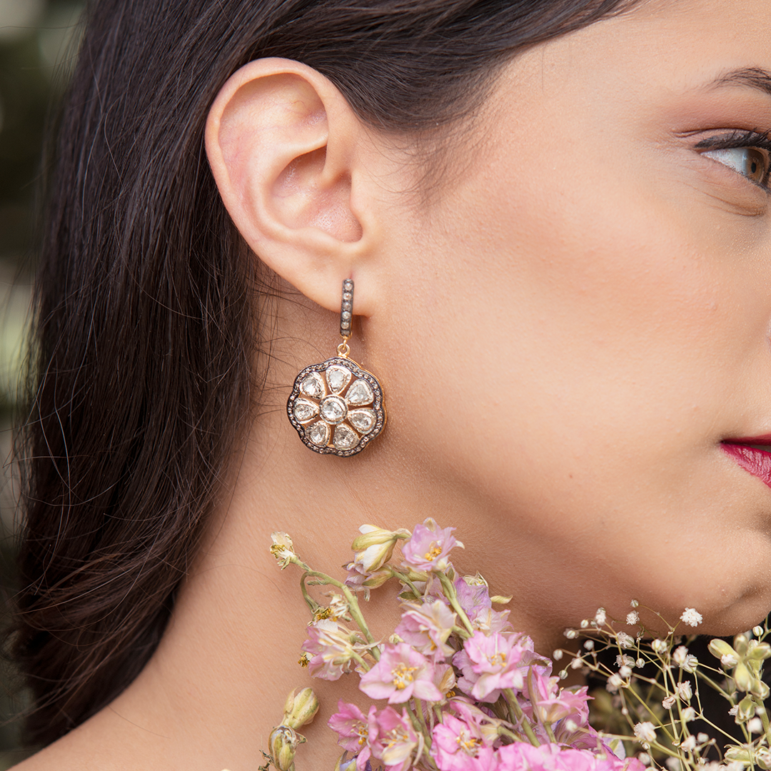 TAS Geo Flora Polki Dangling Earrings