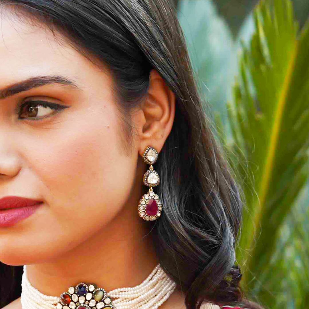 Clara Polki Ruby Dangling Earrings