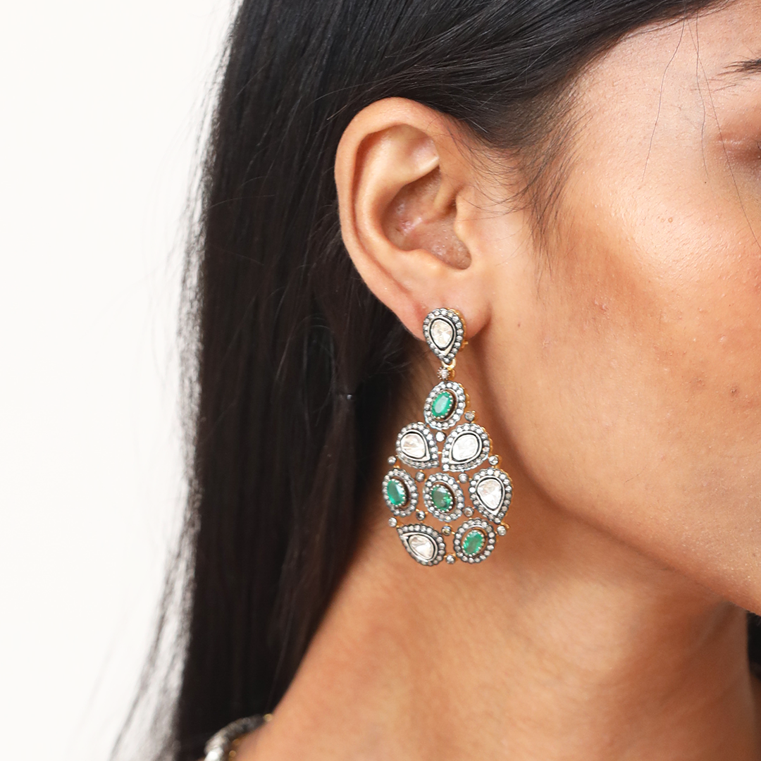 Azry Emerald Polki Earrings