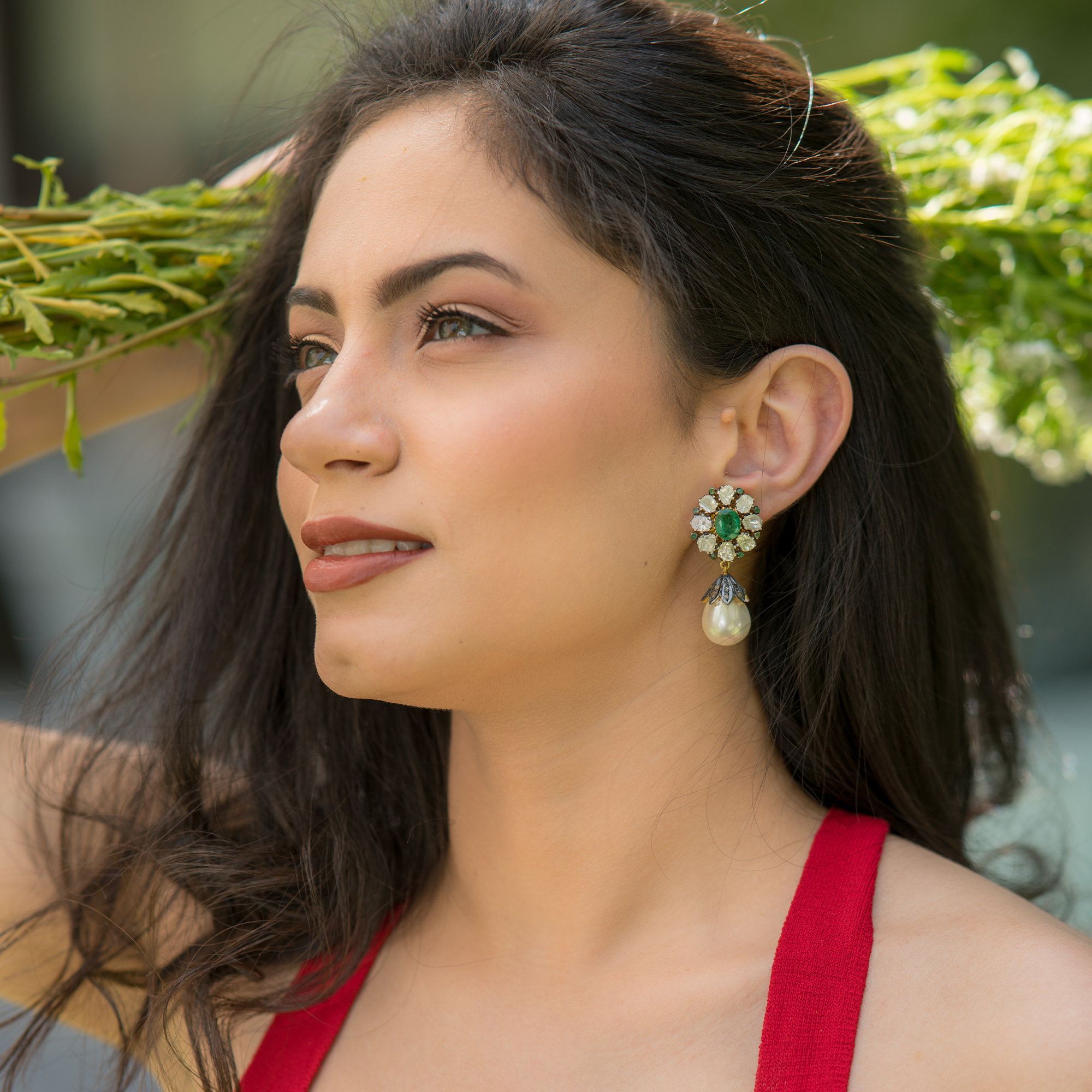 TAS Signature Polki Emerald Earrings