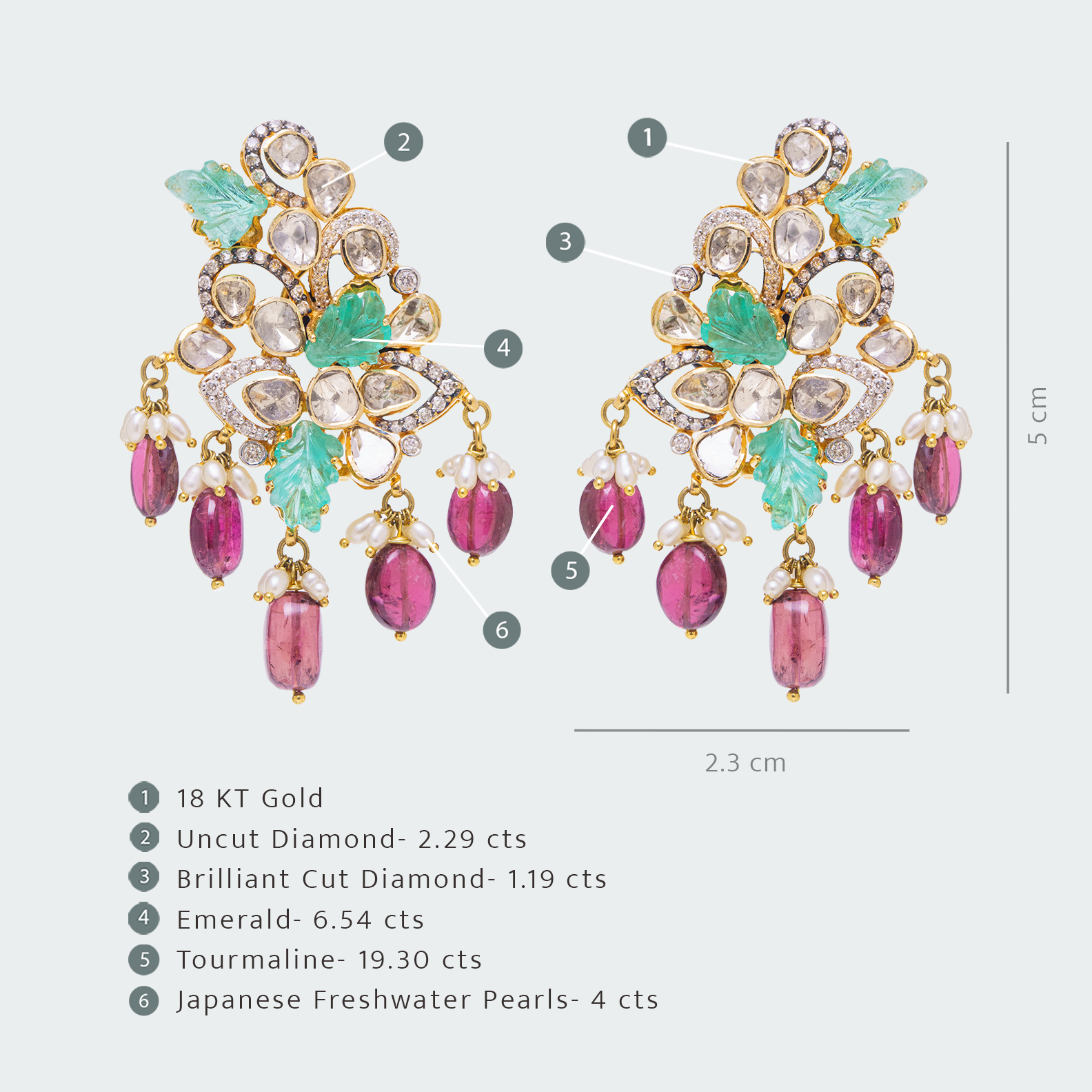 Petal Emerald Tourmaline Polki Earrings