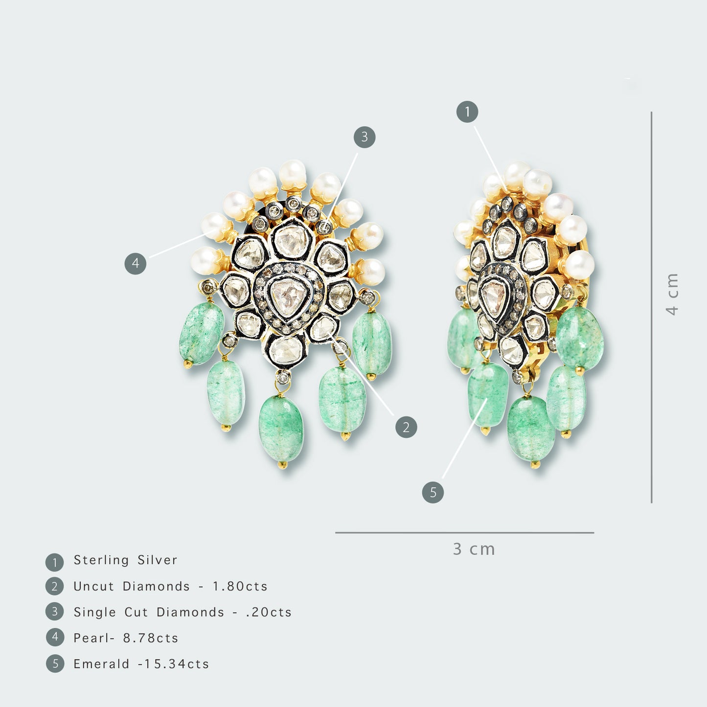Emerald Wildflower and Uncut Diamond Earrings