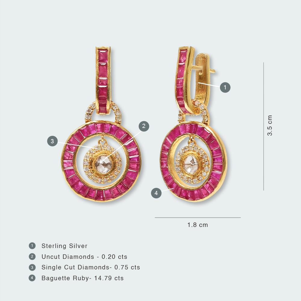 Enigma Baguette Ruby Polki Earrings