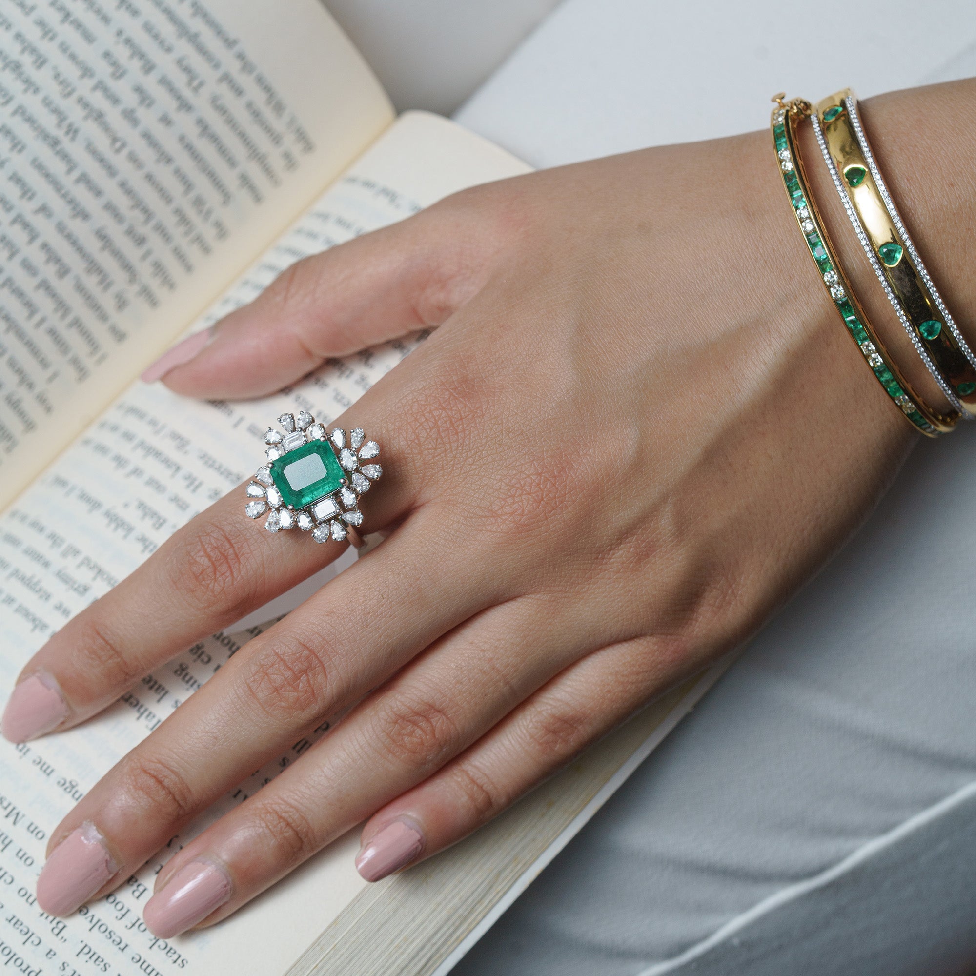 Emerald and Lab Diamond Ring