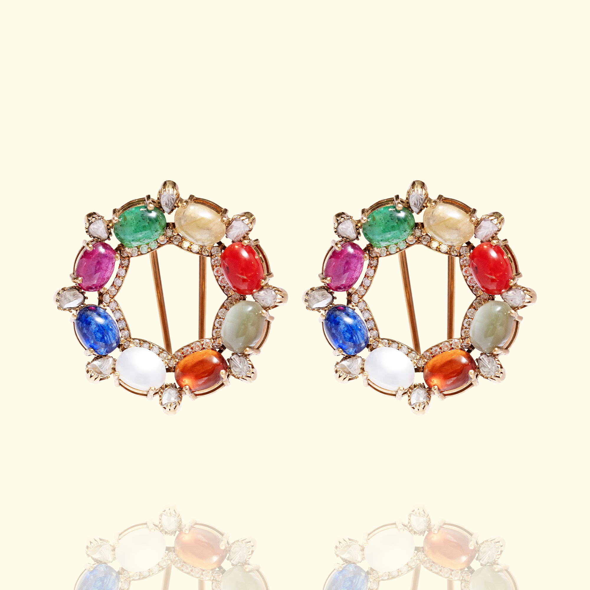 Noor Jahan Polki Navratan Earrings