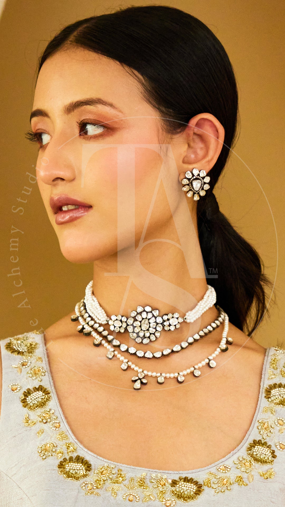 Petite Fleur Uncut Diamond Choker with Pearls