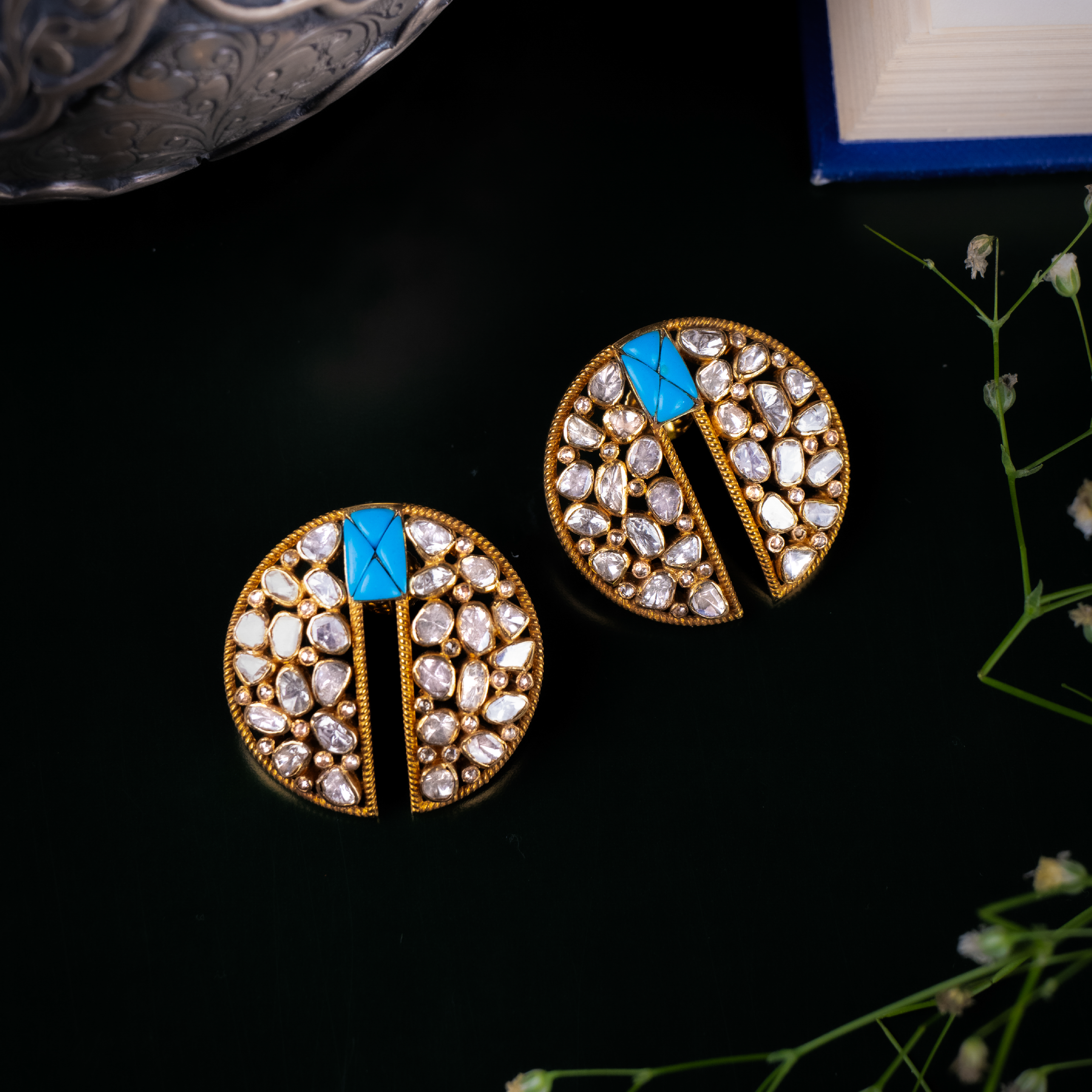 Kaavish Turquoise Polki Earrings
