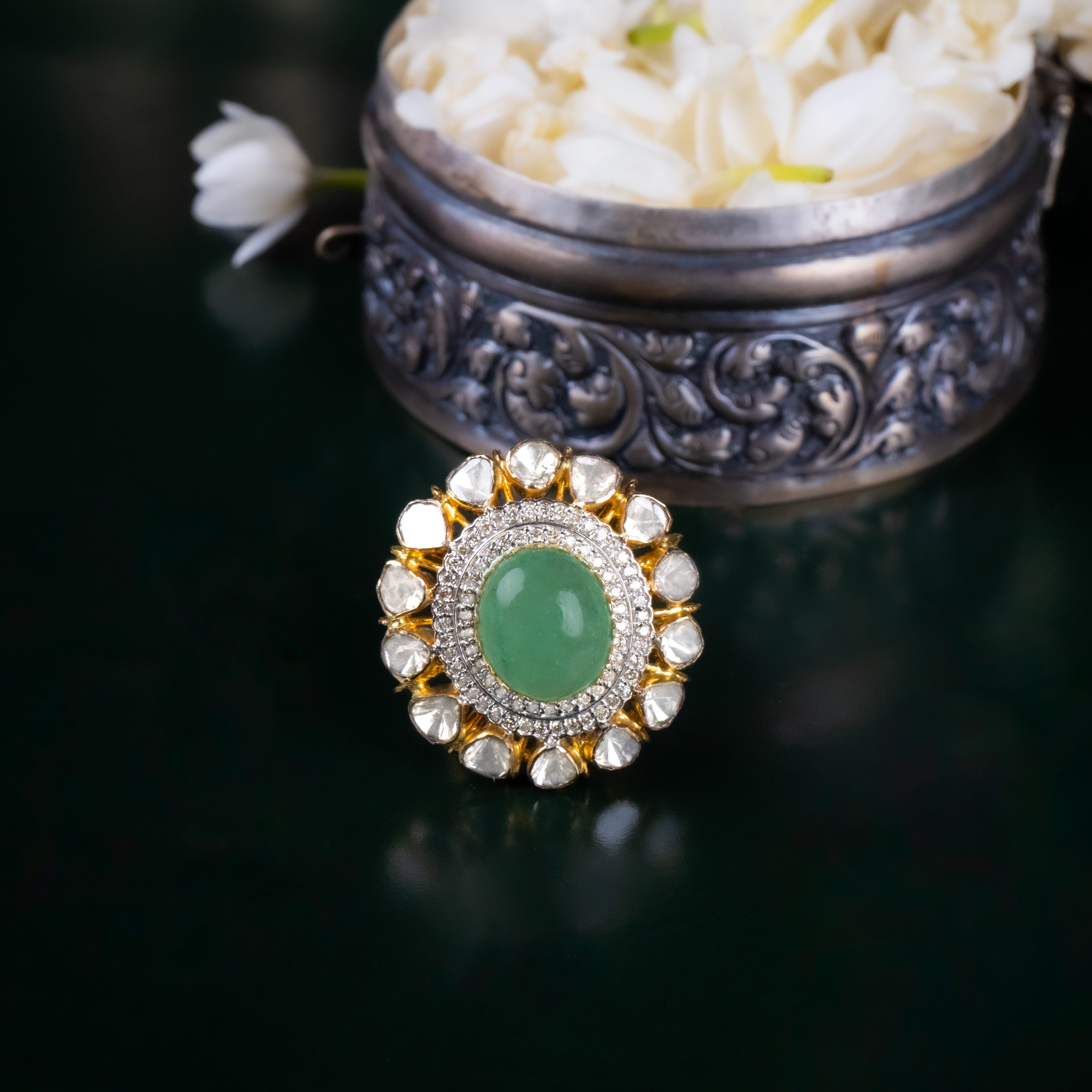 Nazm Emerald Polki Ring