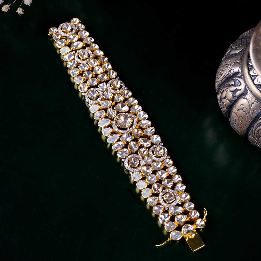 Polki diamond gold bracelet, artisanal handcrafted luxury jewellery India