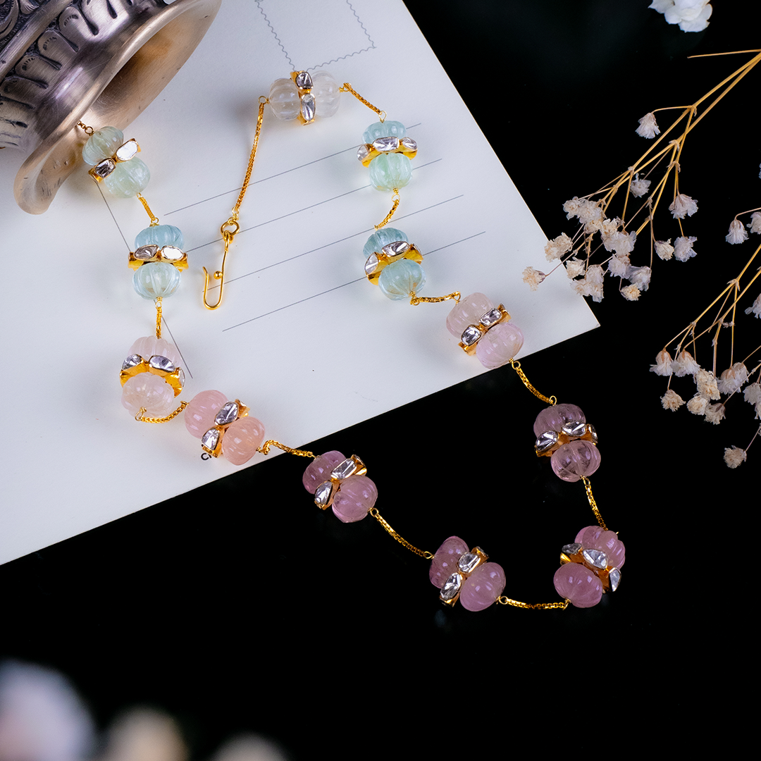 Selah Russian Emerald Morganite Polki Necklace