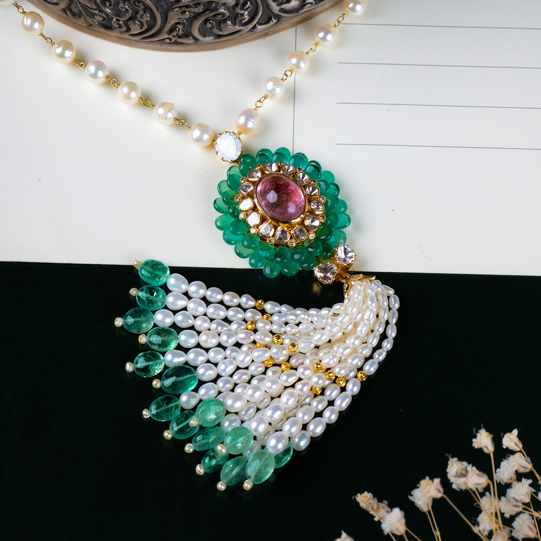 Lahza Tourmaline Emerald Polki pendant