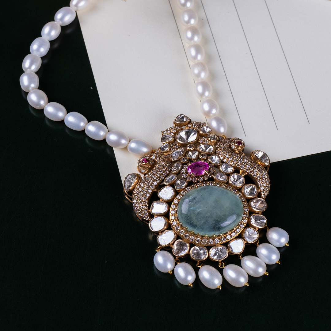 Aurelia Emerald Ruby Polki Pendant