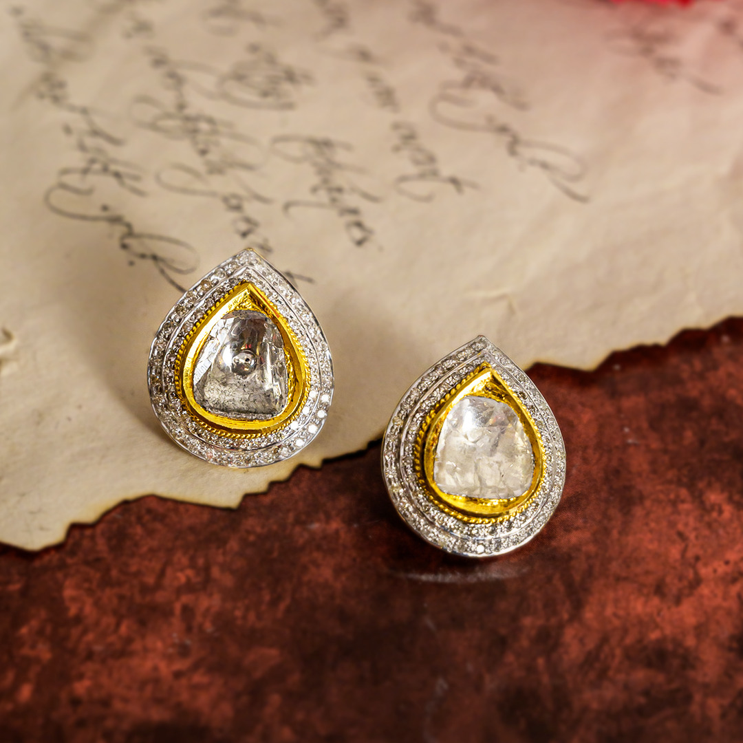 dual diamond polki ambi earrings