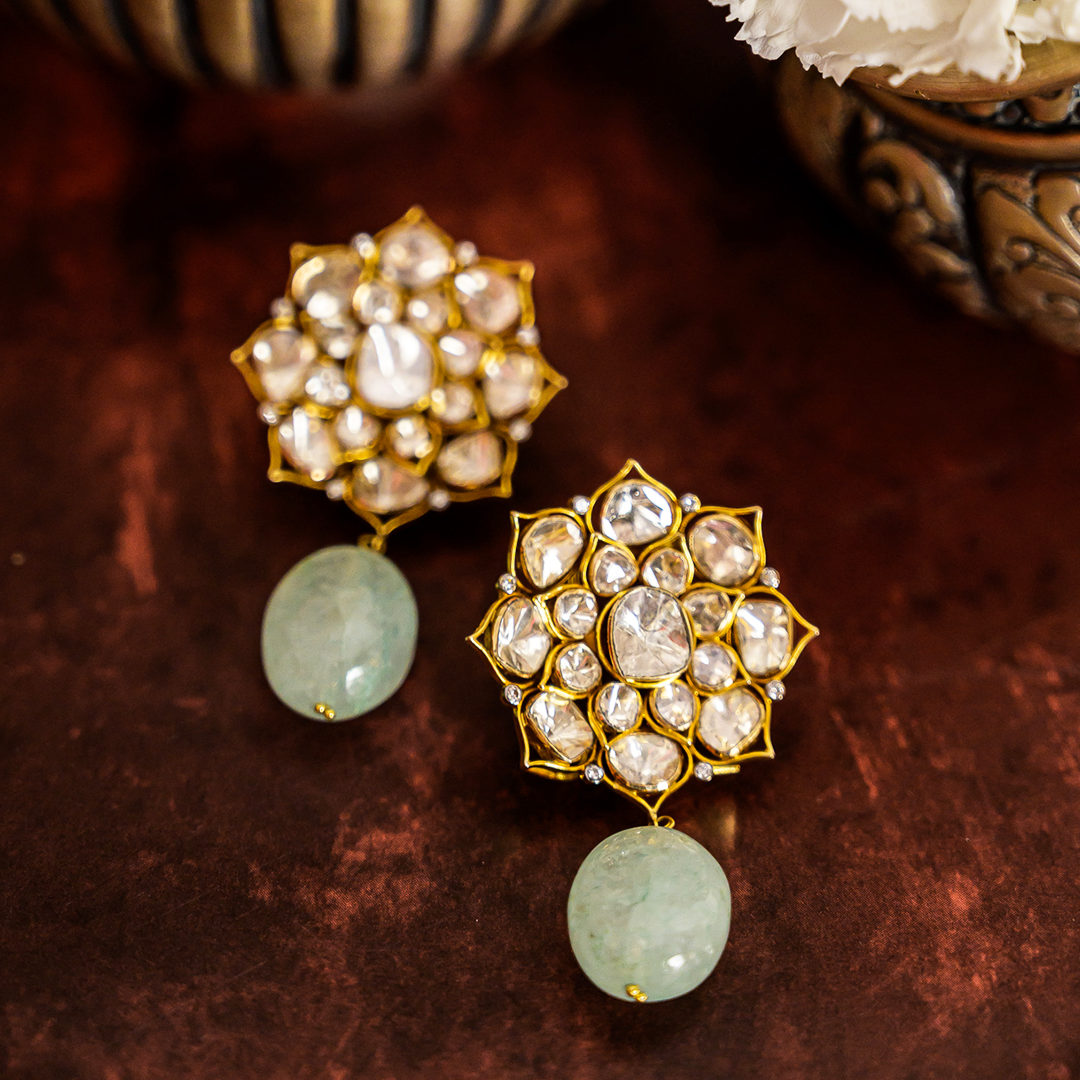 Frida Colombian Emerald Polki Earrings
