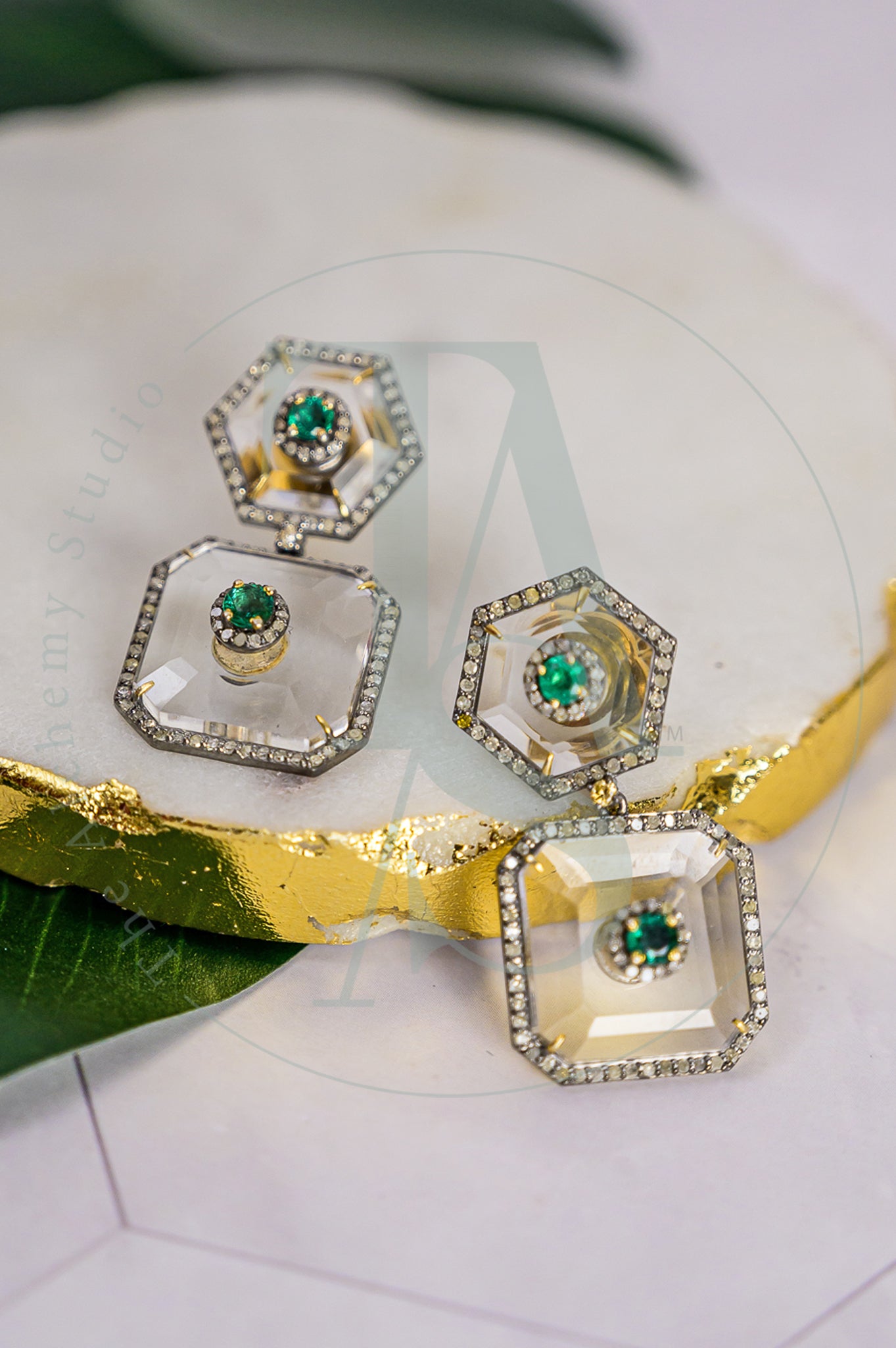 Chlaire Emerald and Crystal Earrings