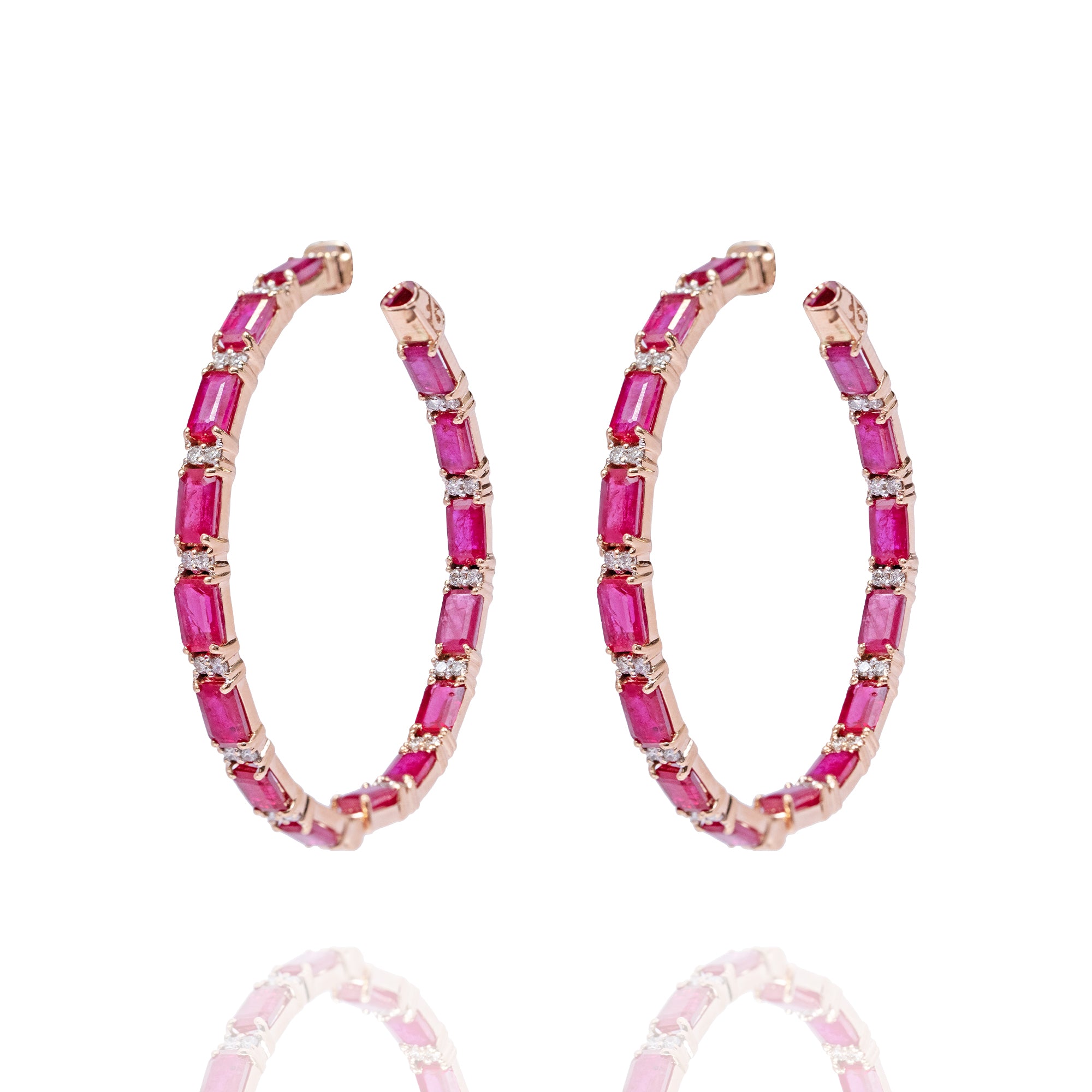 Rosebud Ruby and Diamond Hoops