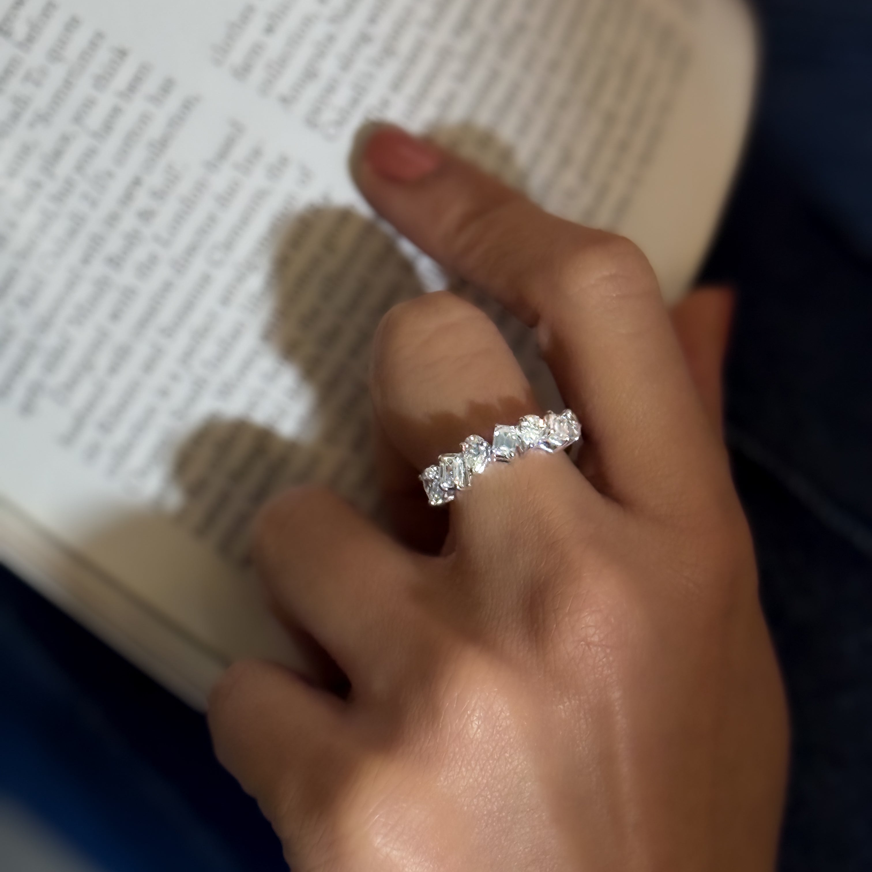 Slanting emerald and drop diamond gold ring, luxury handcrafted fine jewellery, statement ring