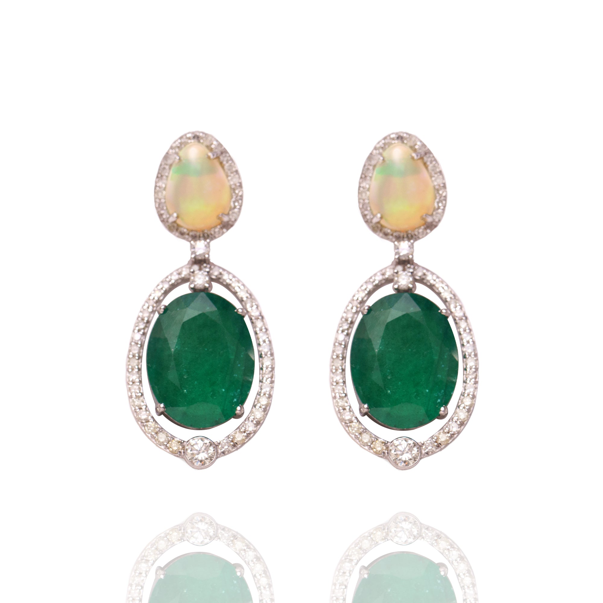 Scintilla Emerald Opal Diamond Earrings