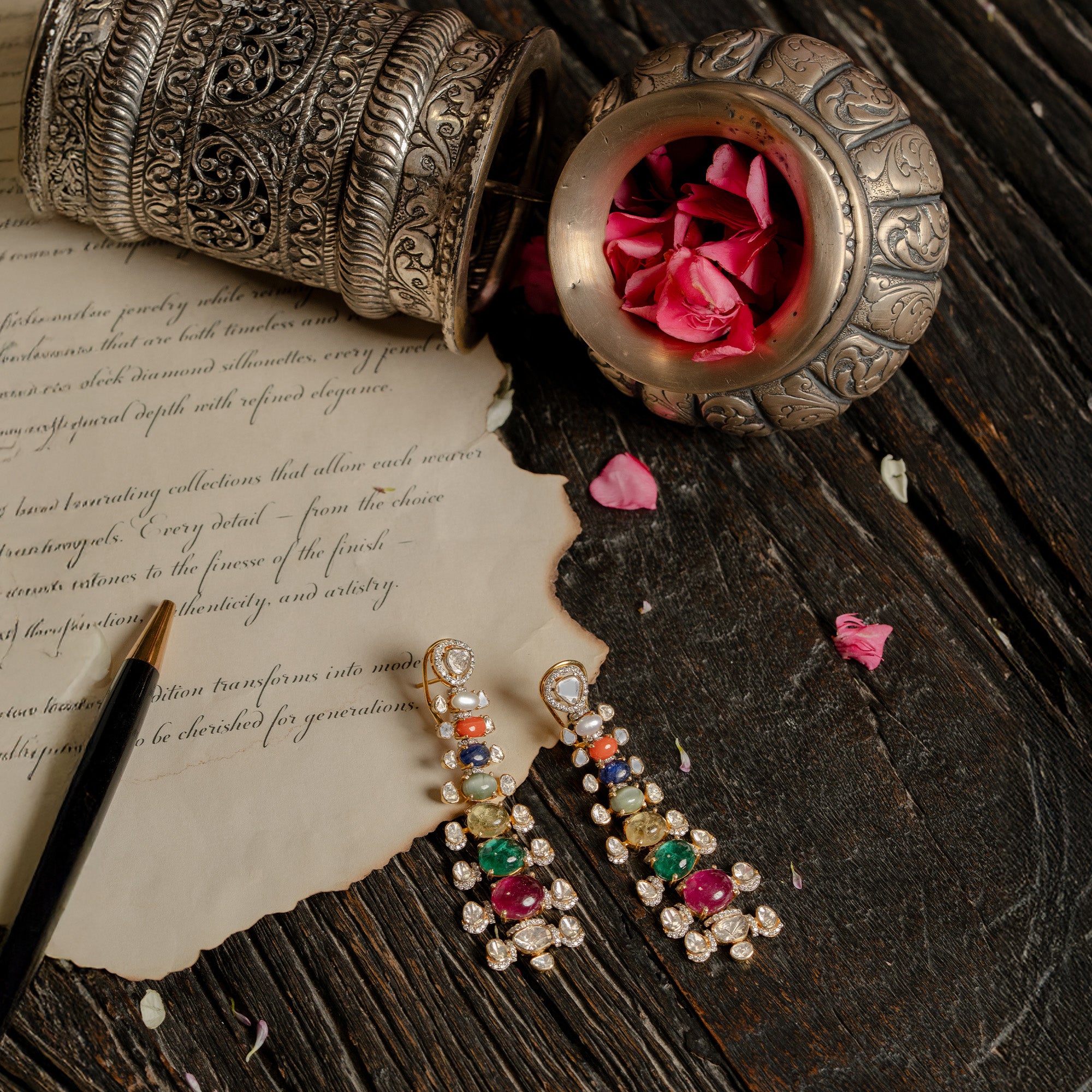 Polki uncut diamond gold drop earrings, handcrafted traditional luxury jewellery for women