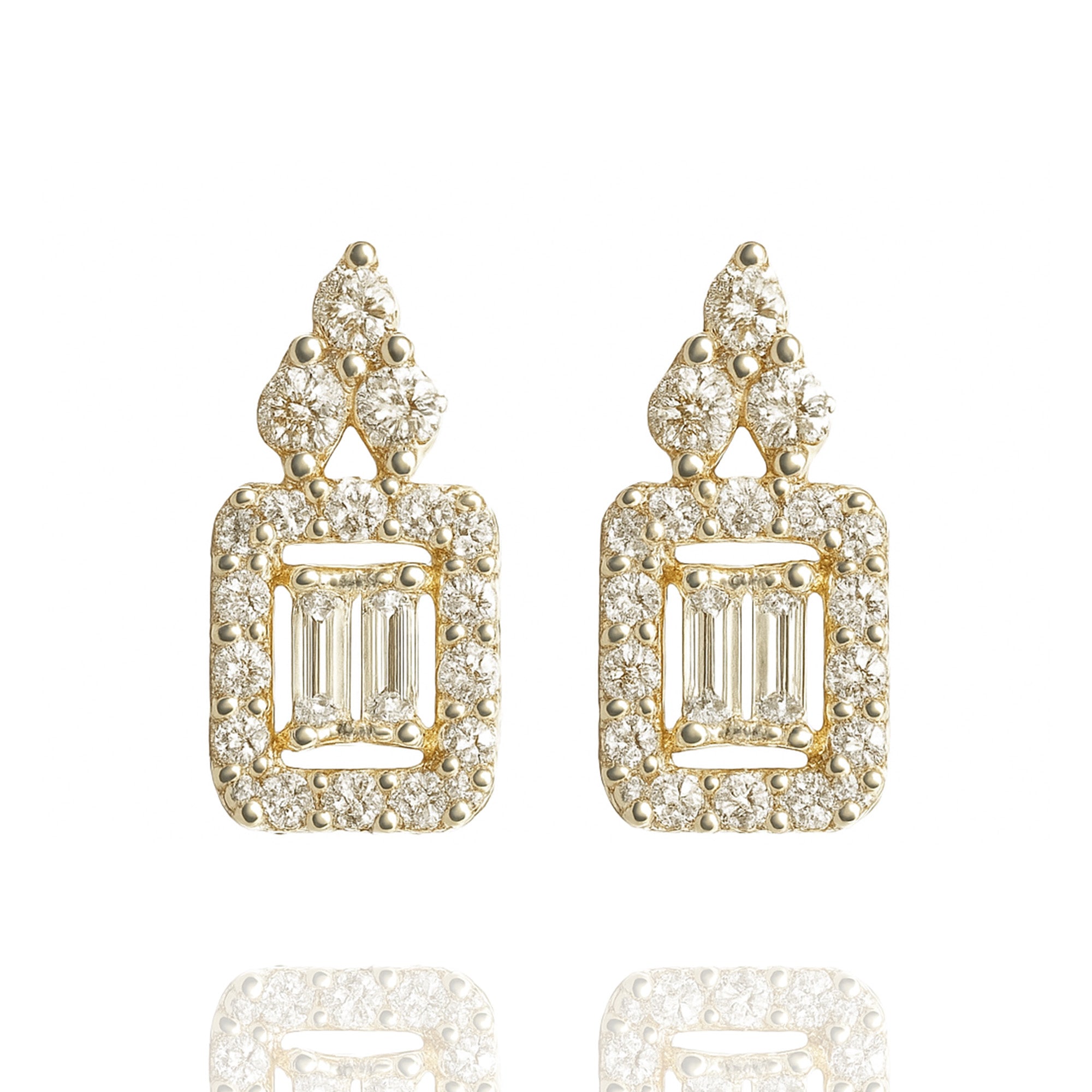 Baguette-cut diamond gold drop earrings, luxury handcrafted fine jewellery, minimal statement earrings