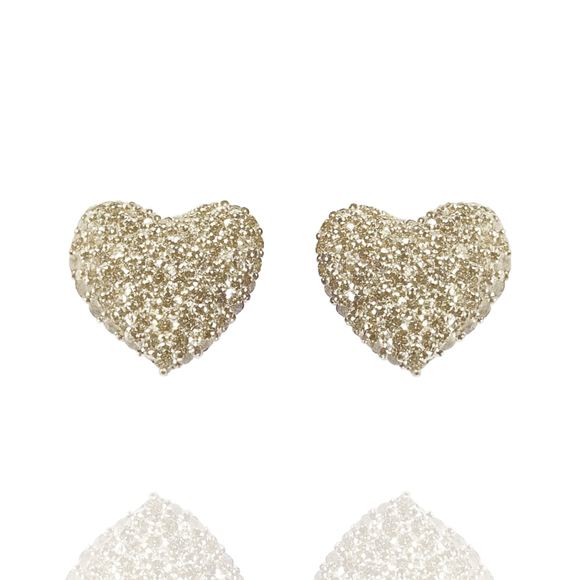 Heart-shaped diamond gold earrings, luxury handcrafted fine jewellery, statement earrings