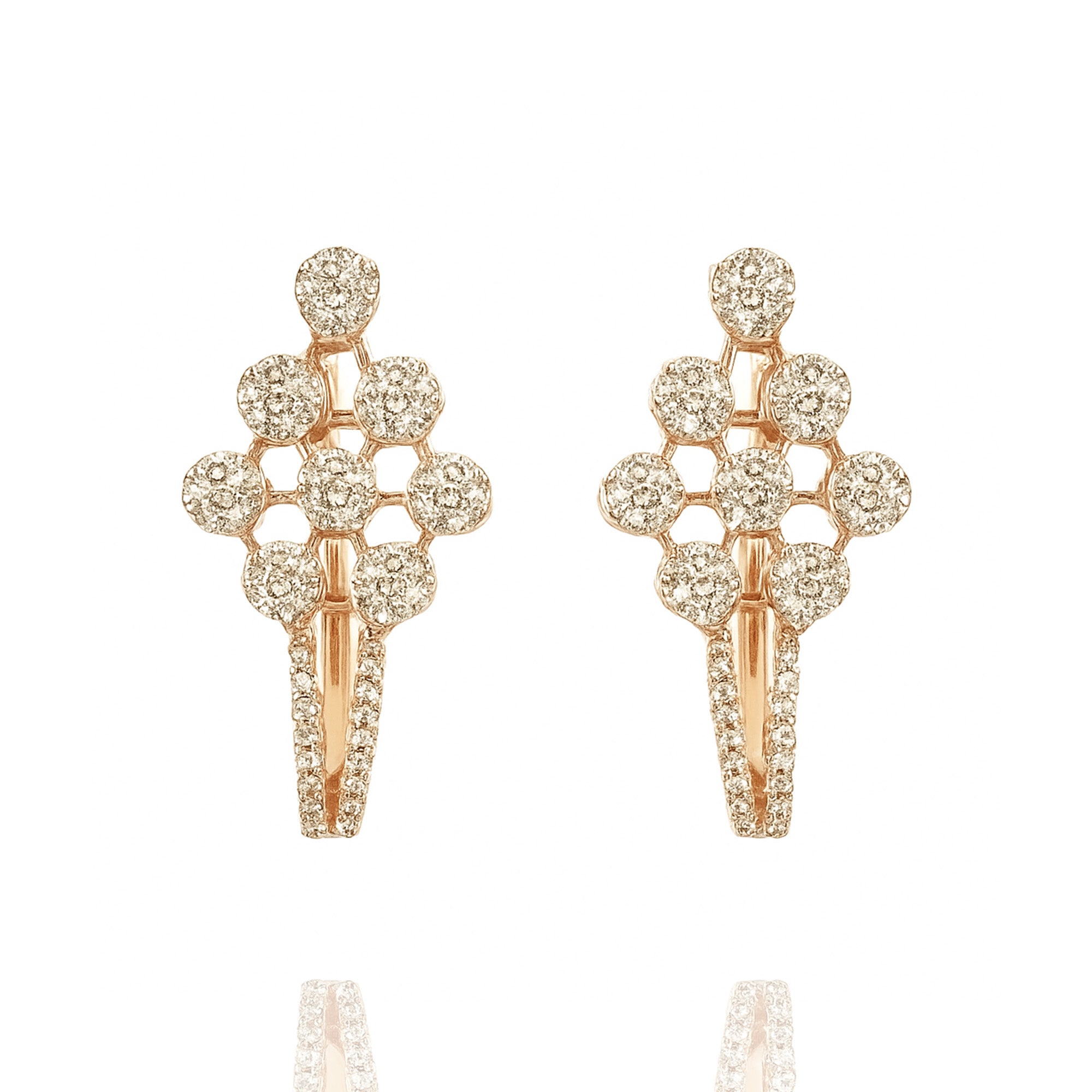 Detachable diamond gold earrings, handcrafted luxury fine jewellery for women, statement earrings