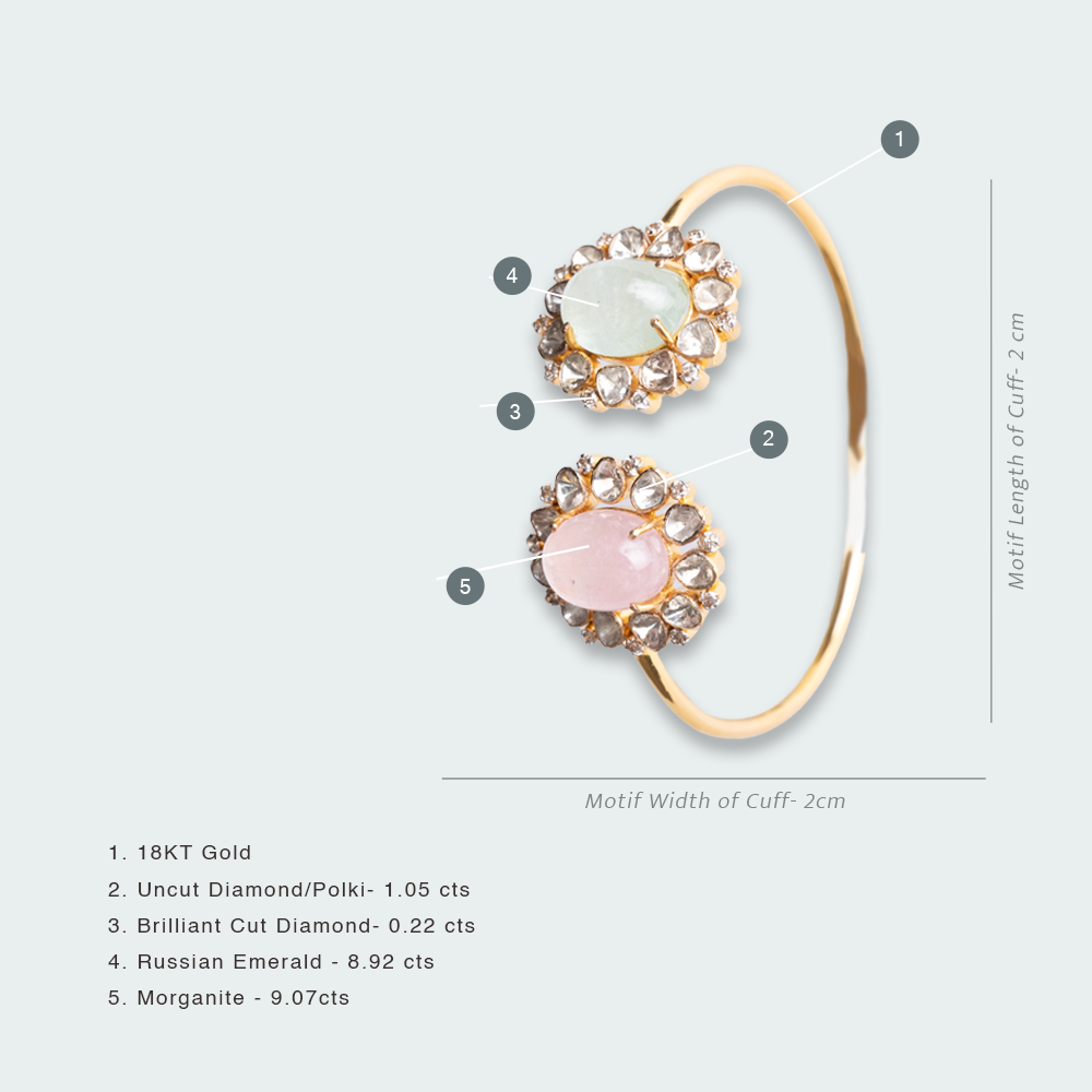 Jeahh Russian Emerald Morganite Polki Cuff