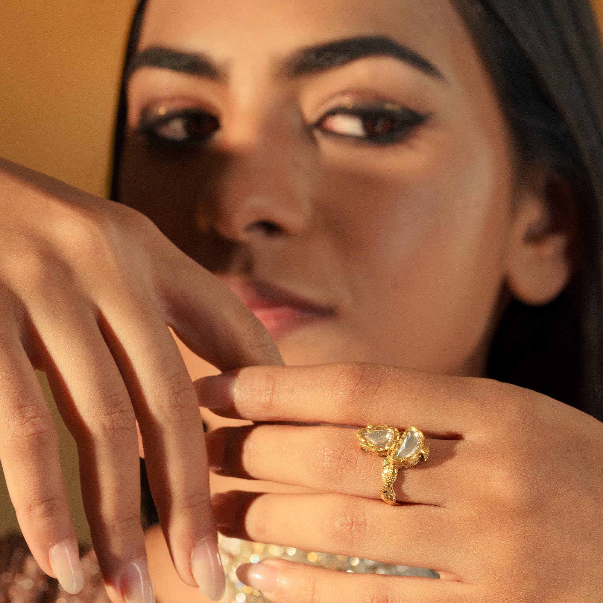 Polki diamond gold ring, handcrafted luxury traditional Indian jewellery, elegant statement ring