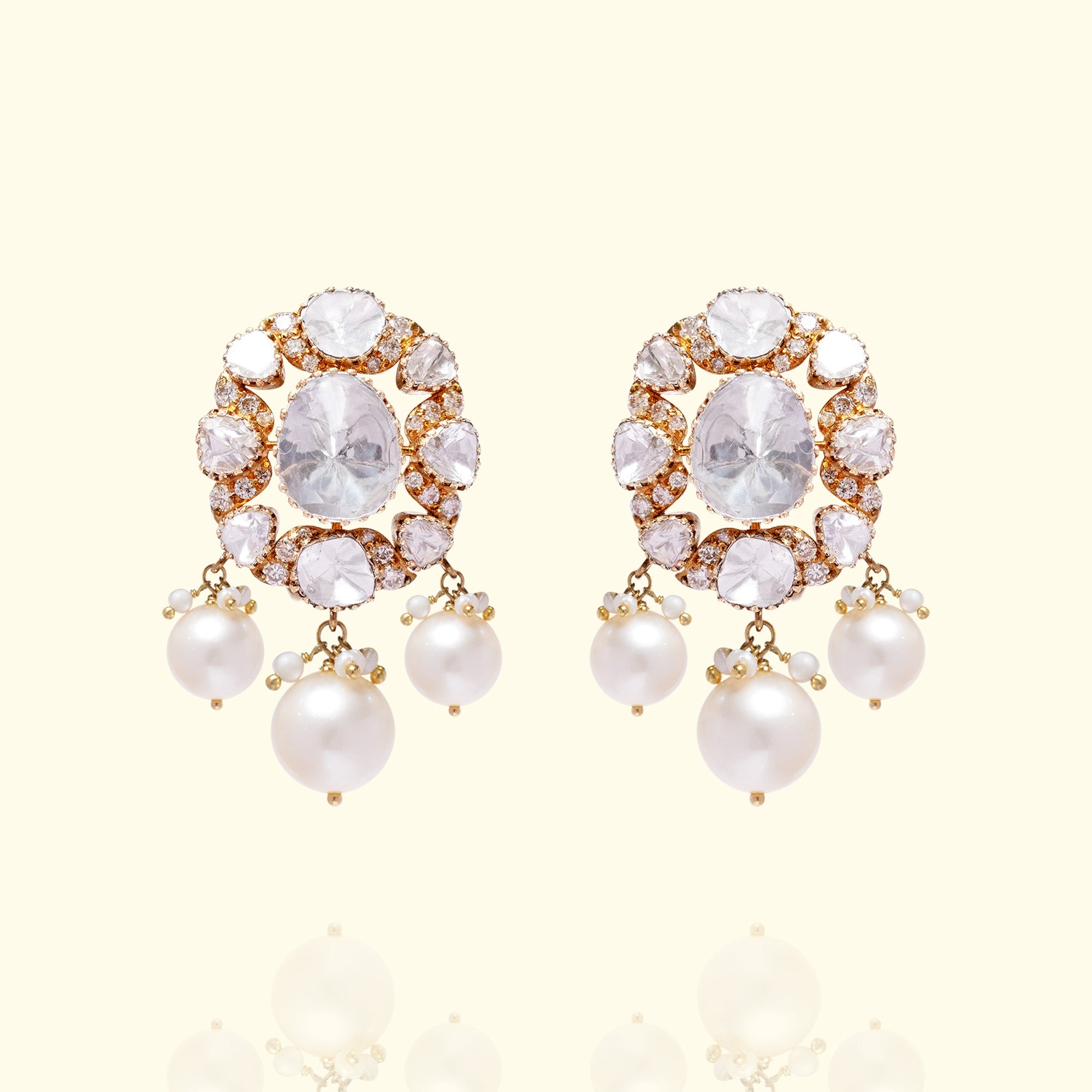 Polki uncut diamond gold earrings, handcrafted heritage luxury jewellery for women in India