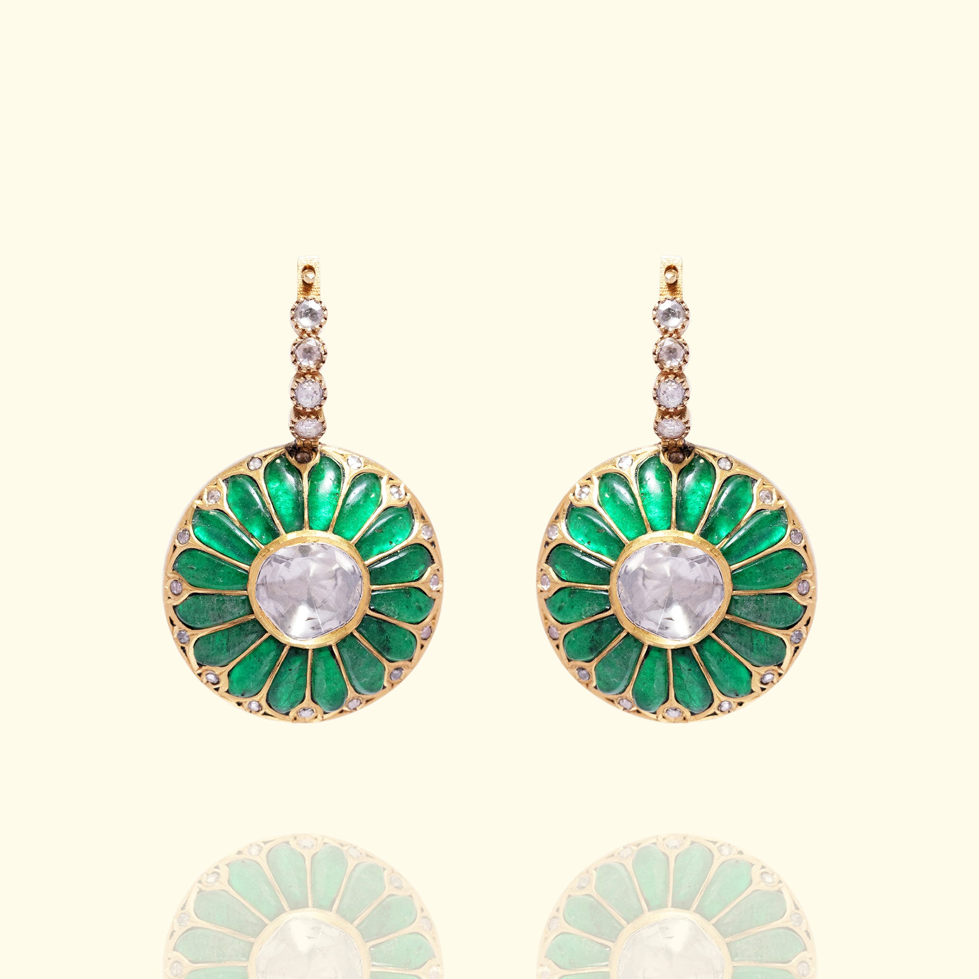 Polki uncut diamond gold reversible earrings, luxury handcrafted fine jewellery for women