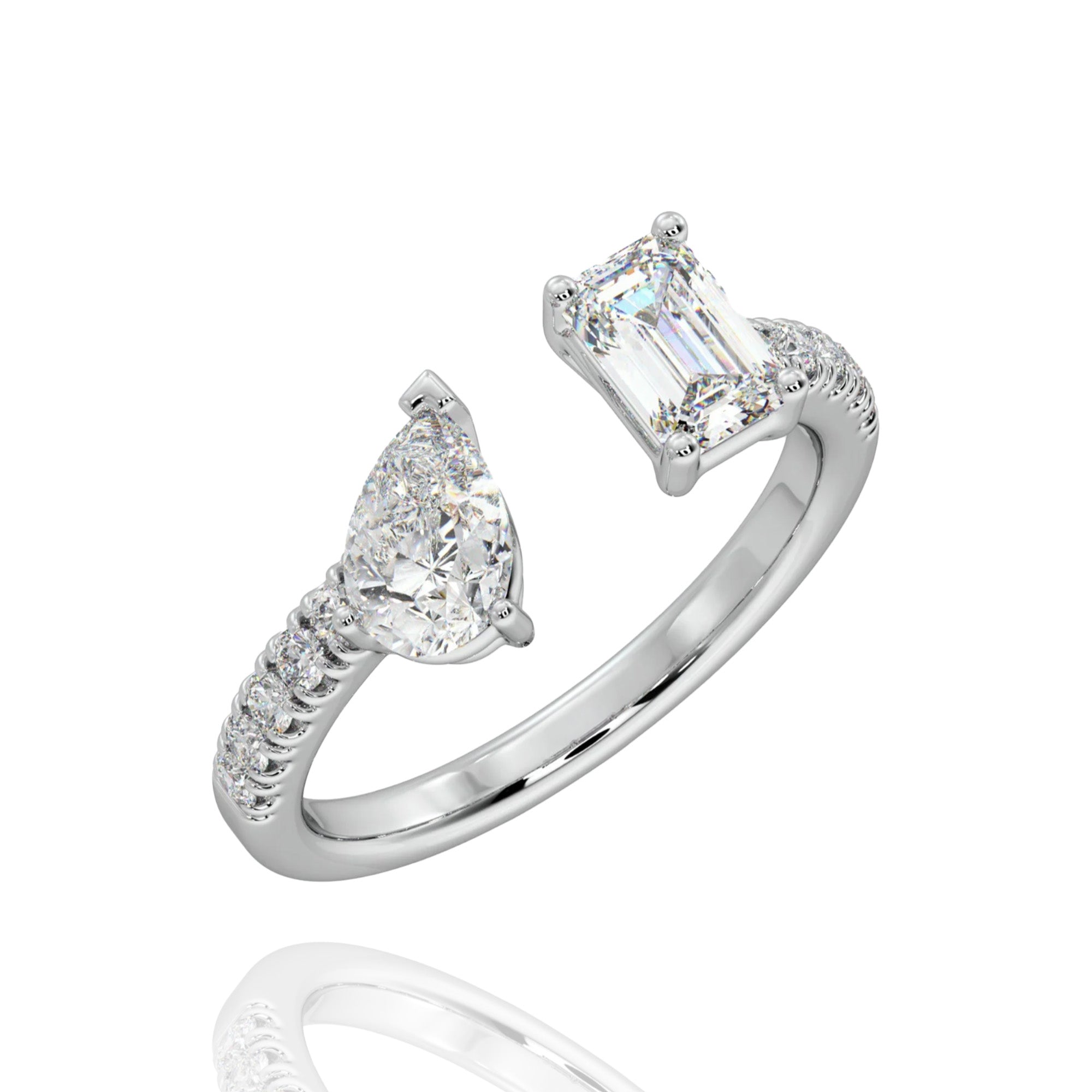 Toi et moi radiant and pear lab diamond ring