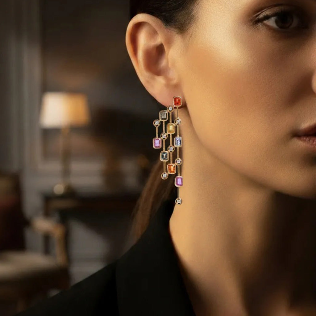 Emeline Multi Sapphire Diamond Earrings