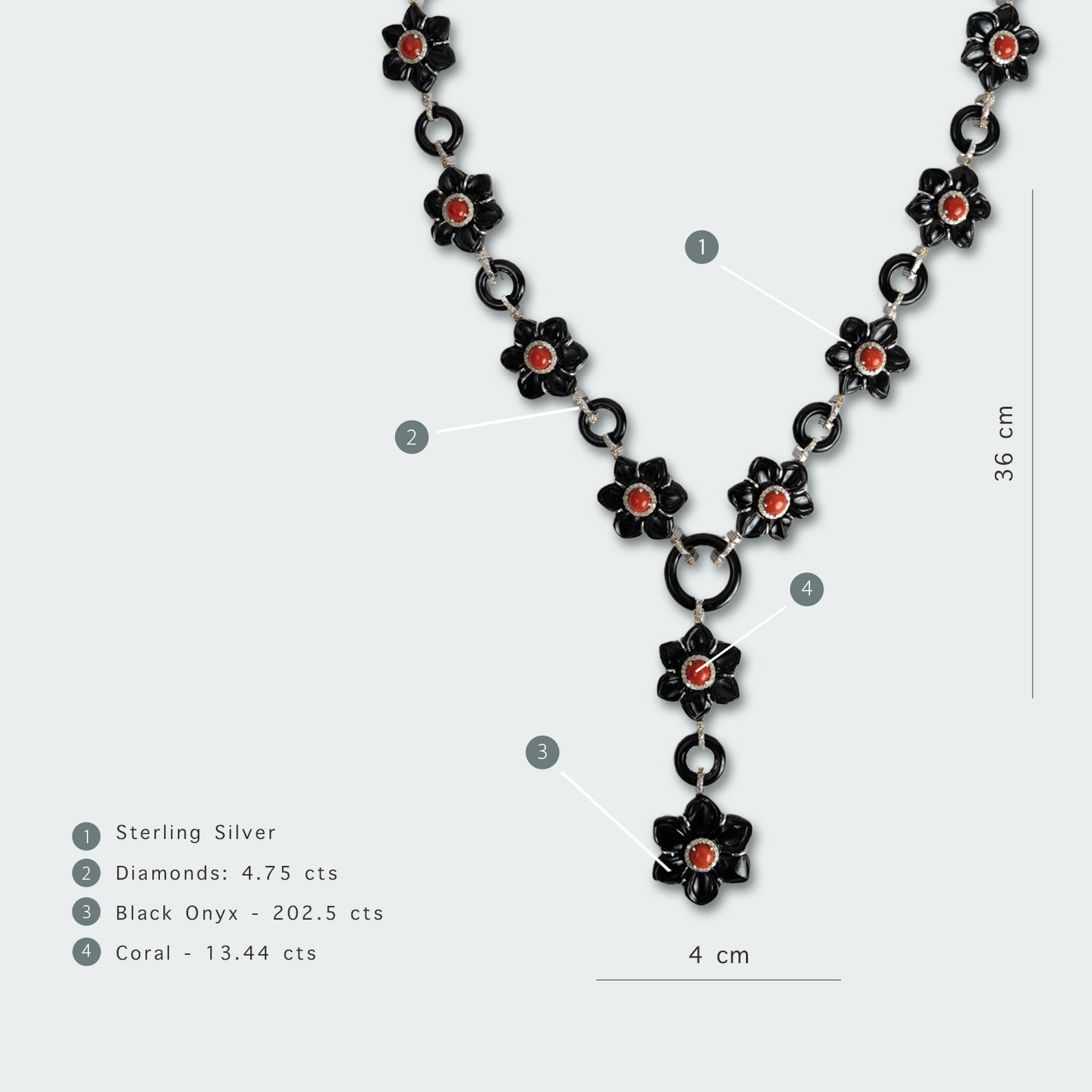 Maurelle Coral Black Onyx Diamond Necklace