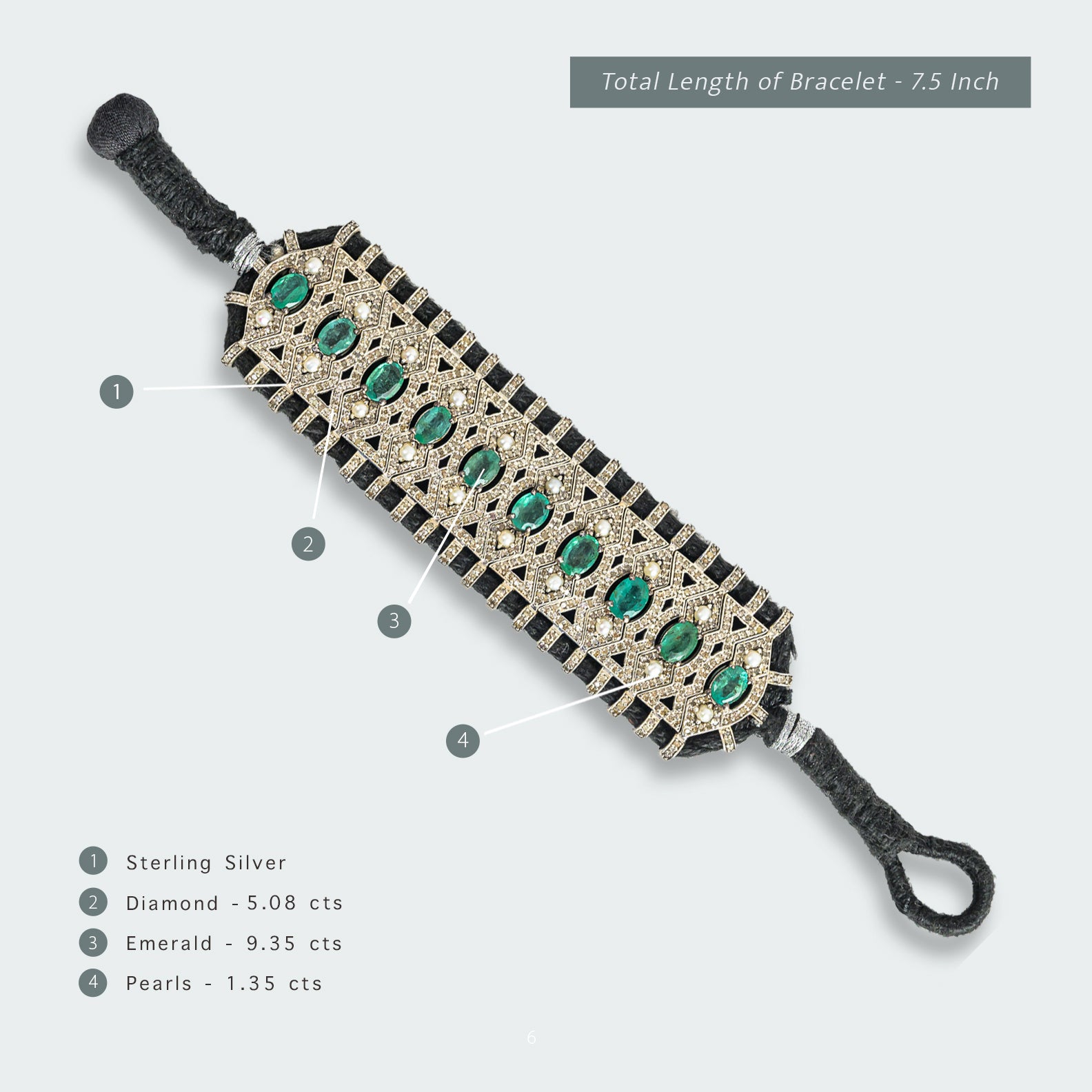 Mireya Emerald Japanese Freshwater Pearls Diamond Bracelet
