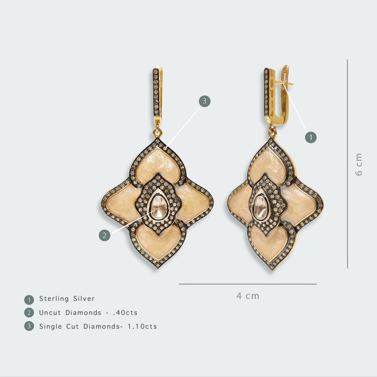 Moonlit Enamel and Uncut Diamond Earrings