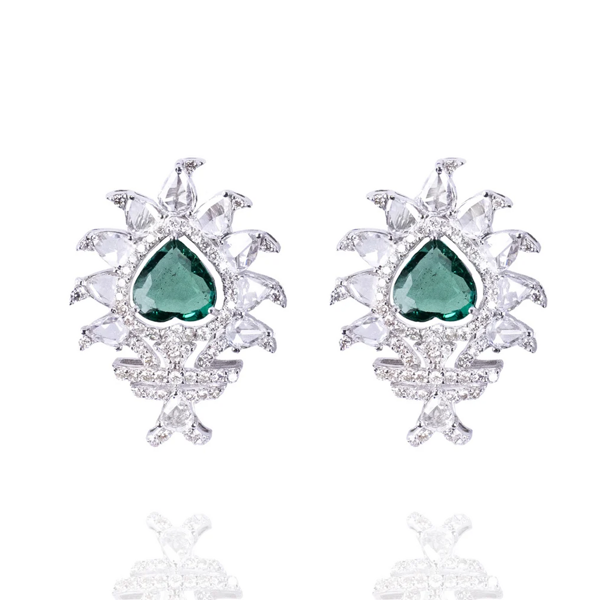 Mosaic Rose Cut Diamond Emerald Earrings