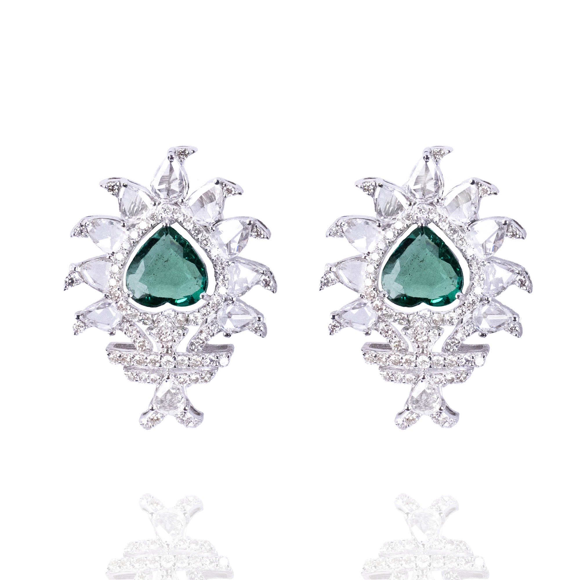 Mosaic Rose Cut Diamond Emerald Earrings