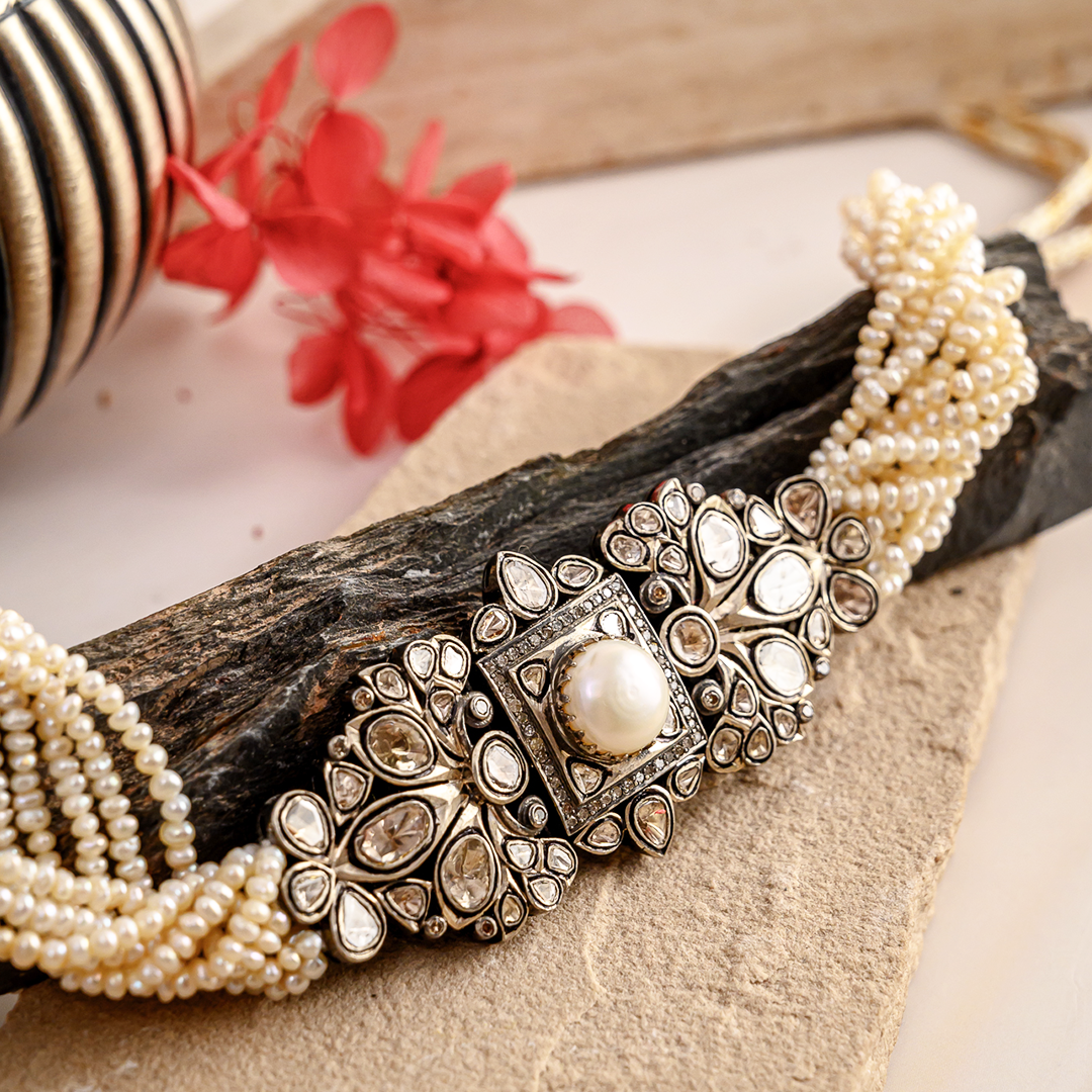 Pearl and Petal Polki Choker