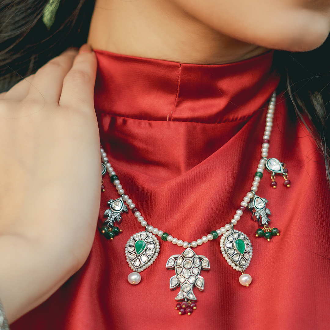 Palaash Emerald Tanzanite Polki Necklace