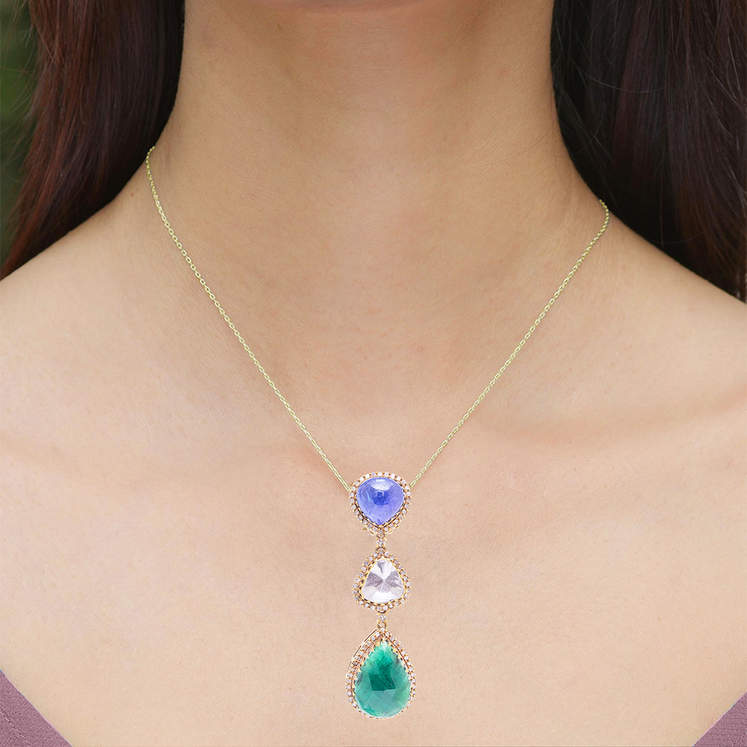 Amberosia Emerald Tanzanite Polki Pendant