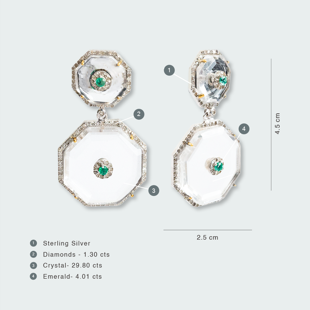 Naomie Emerald Crystal Diamond Earrings