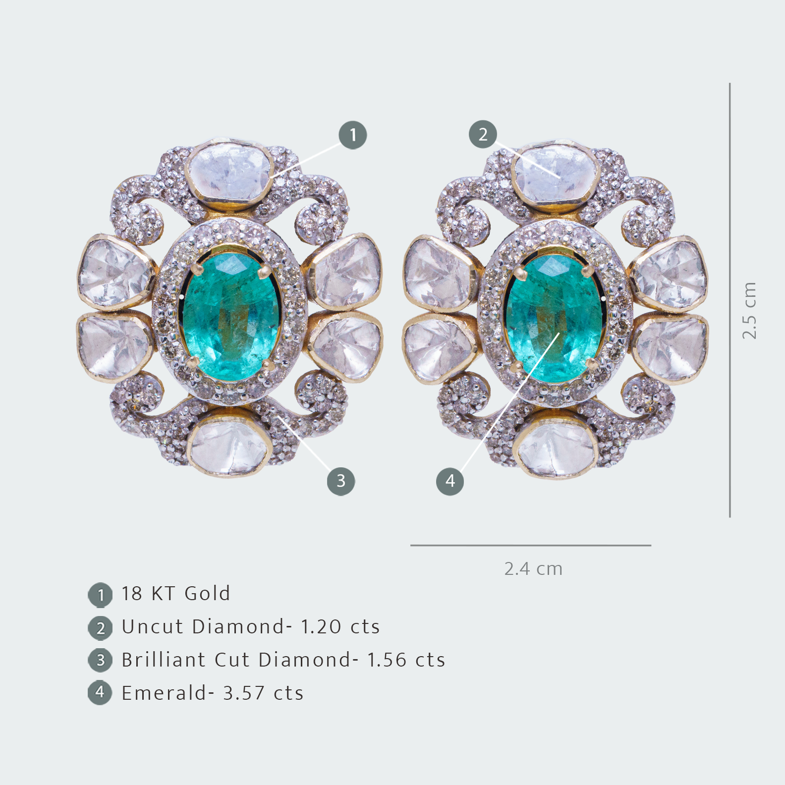 Oval Emerald Polki Earrings