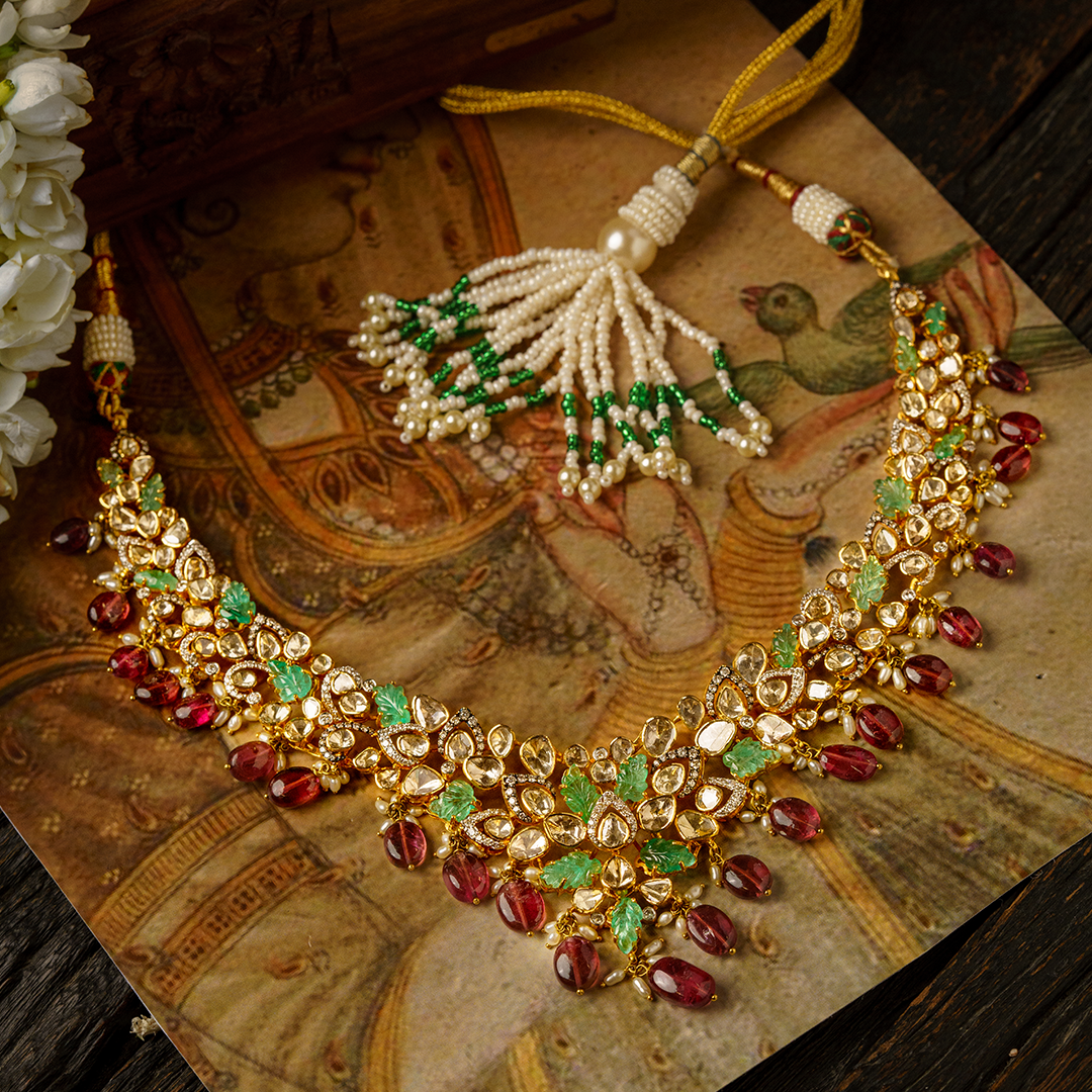 Petal Emerald Tourmaline Polki Necklace