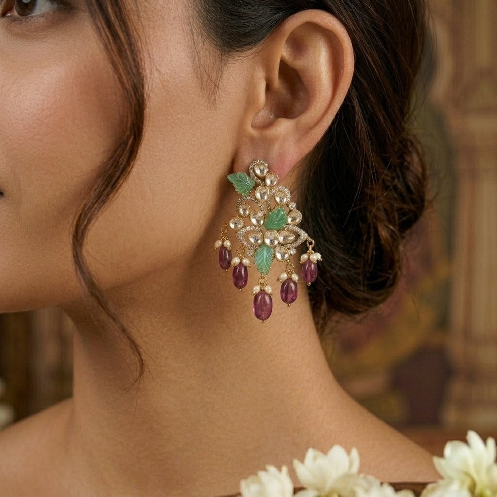Petal Polki Emerald Tourmaline Earrings