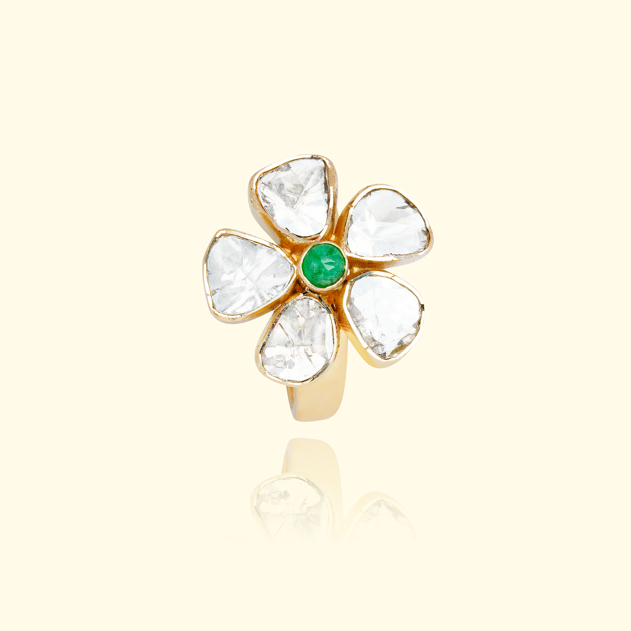 Petite Fleur Emerald Polki Ring